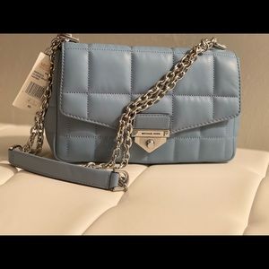 Michael Kors Soho Quilted Leather Blue Shoulder Purse Chambray